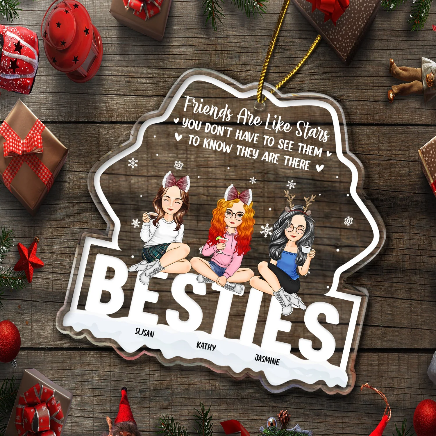 Christmas Friends Are Like Stars - Gift For Bestie - Personalized Custom Shaped Acrylic Ornament - Image 5
