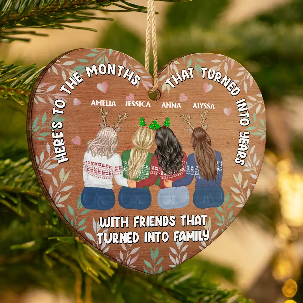 Christmas Friends That Turned Into Family - Personalized Custom Shaped Wooden Ornament - Image 3
