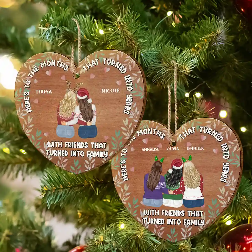 Christmas Friends That Turned Into Family - Personalized Custom Shaped Wooden Ornament - Image 6