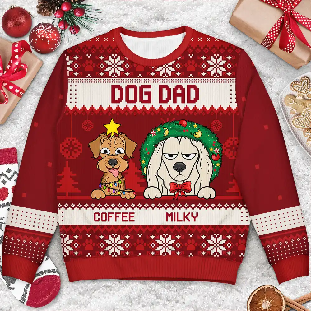 Christmas Funny Cat Mom Pet Lover Dog Person - Personalized Unisex Ugly Sweater - Image 4