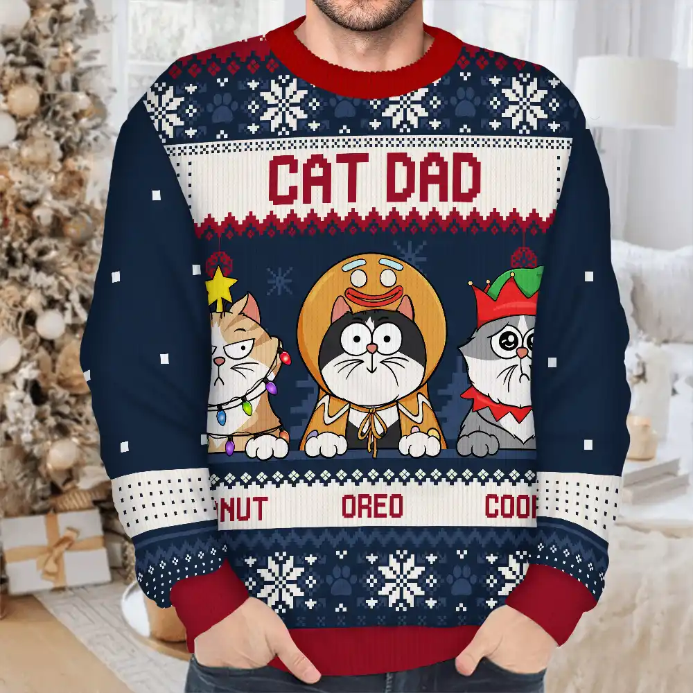 Christmas Funny Cat Mom Pet Lover Dog Person - Personalized Unisex Ugly Sweater - Image 5