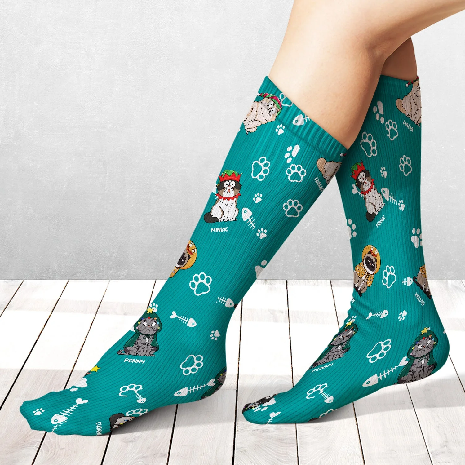 Christmas Funny Cat With Emotion - Gift For Cat Lovers - Personalized Socks - Image 2