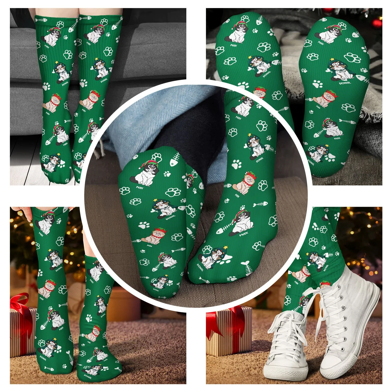 Christmas Funny Cat With Emotion - Gift For Cat Lovers - Personalized Socks - Image 3