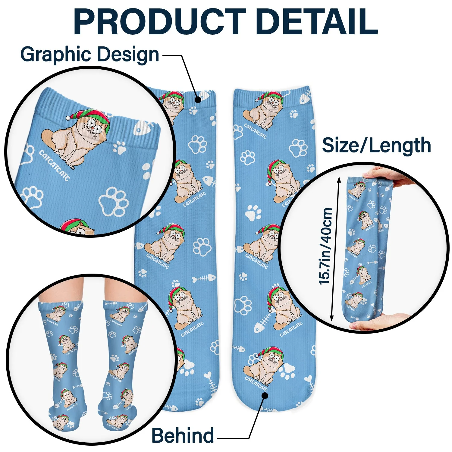 Christmas Funny Cat With Emotion - Gift For Cat Lovers - Personalized Socks - Image 4