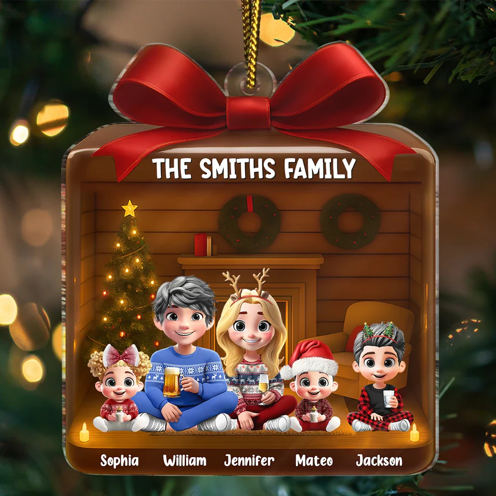 Christmas Gift 3D Effect Family - Personalized Custom Shaped Acrylic Ornament - Image 3