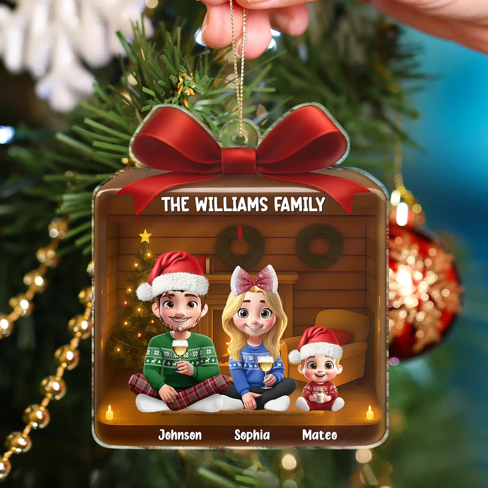 Christmas Gift 3D Effect Family - Personalized Custom Shaped Acrylic Ornament - Image 4