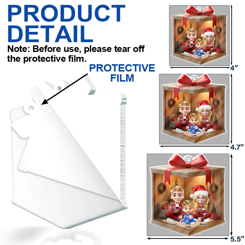 Christmas Gift Box 3D Effect Family - Personalized Custom Shaped Acrylic Ornament - Image 6