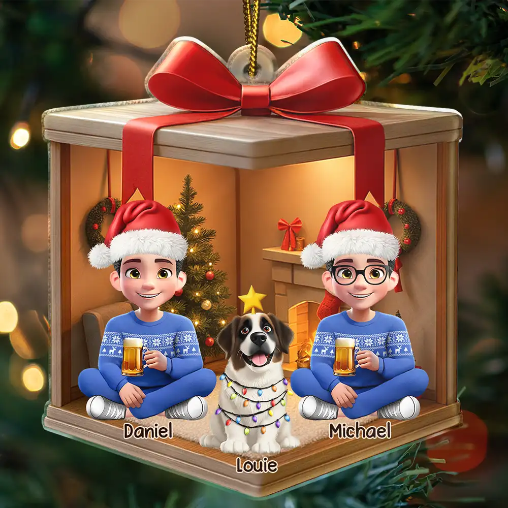 Christmas Gift Box 3D Effect Family - Personalized Custom Shaped Acrylic Ornament - Image 3