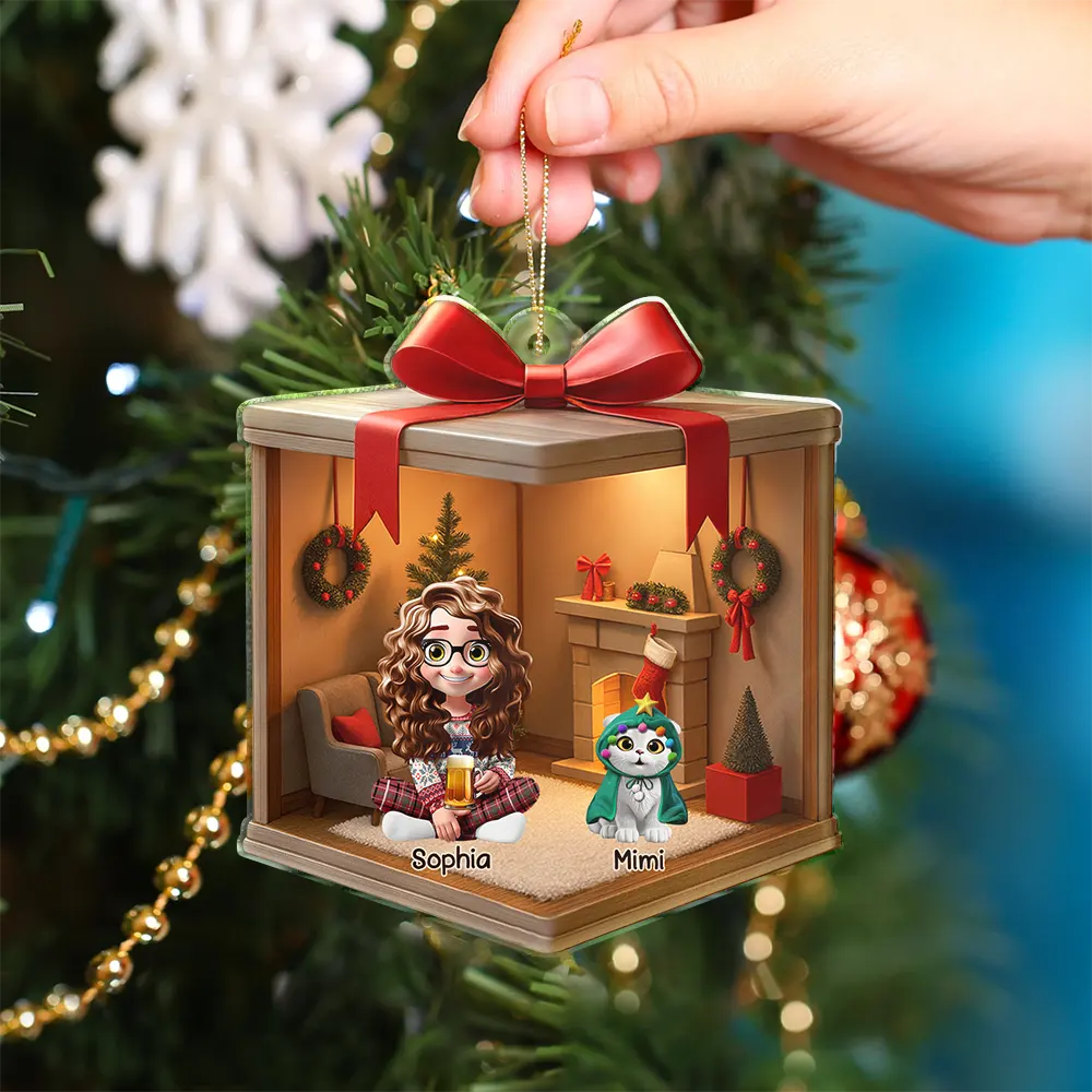 Christmas Gift Box 3D Effect Family - Personalized Custom Shaped Acrylic Ornament - Image 4