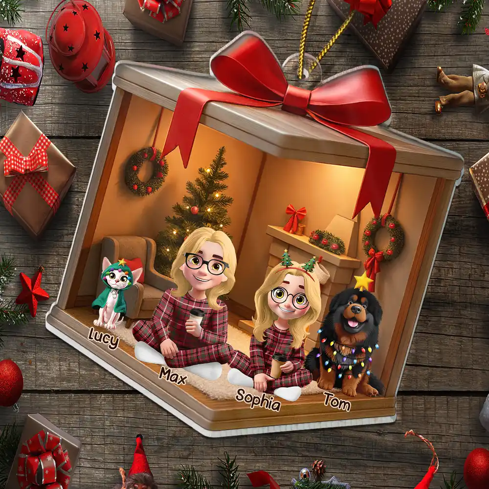 Christmas Gift Box 3D Effect Family - Personalized Custom Shaped Acrylic Ornament - Image 5