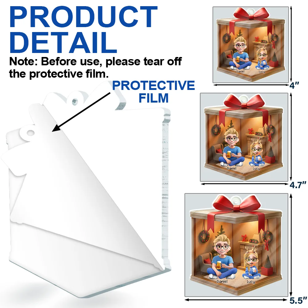 Christmas Gift Box 3D Effect Family - Personalized Custom Shaped Acrylic Ornament - Image 6
