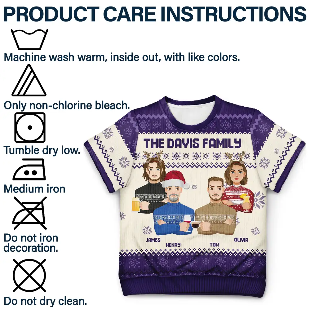 Christmas Gift For Family, Sibling, Friend Flat Art - Personalized Short Sleeve Sweater - Image 7