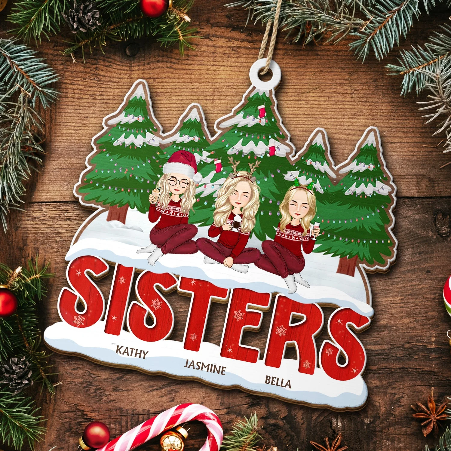 Christmas Gift For Siblings, Sisters, Brothers, Besties, Coworkers - Personalized Wooden Cutout Ornament - Image 5