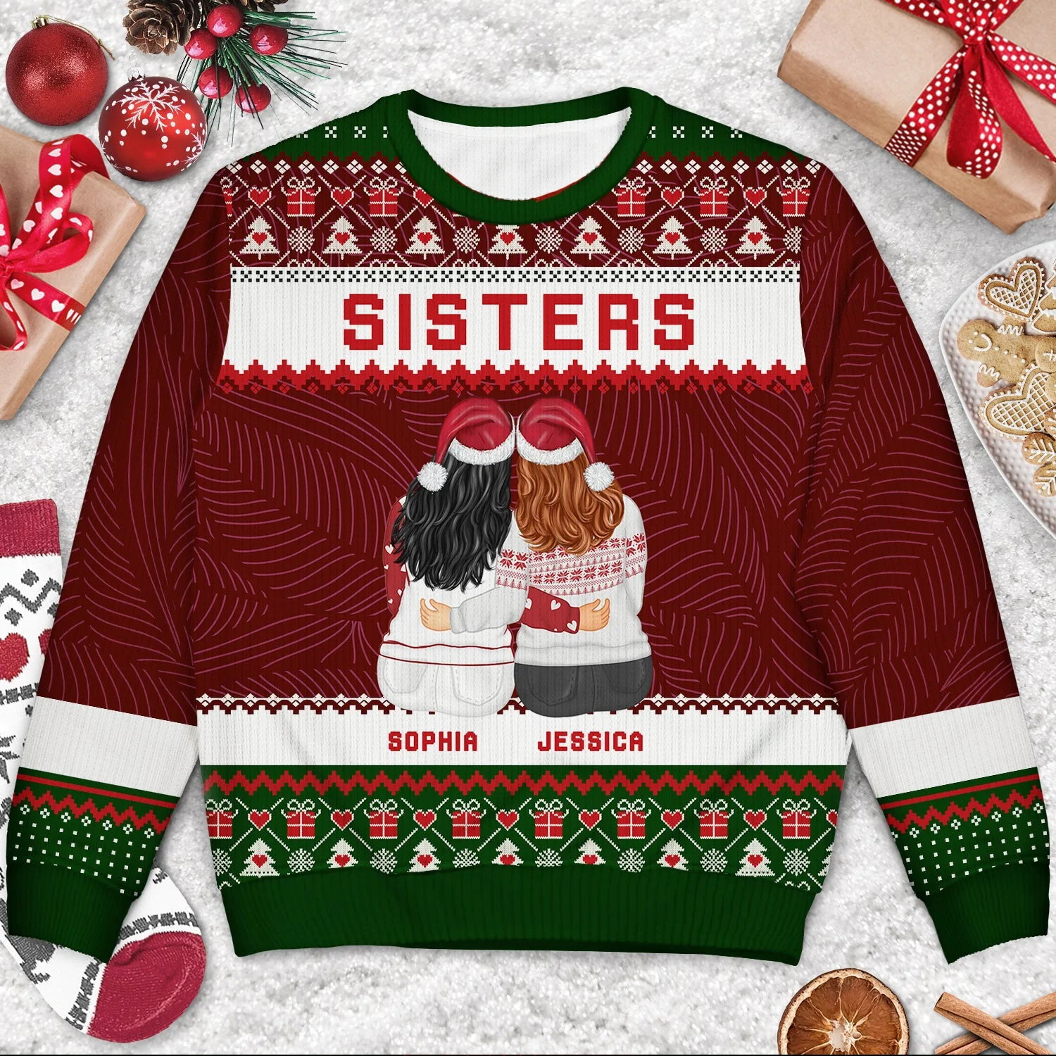 Christmas Gift For Sisters Besties Cousins - Personalized Unisex Ugly Sweater - Image 3