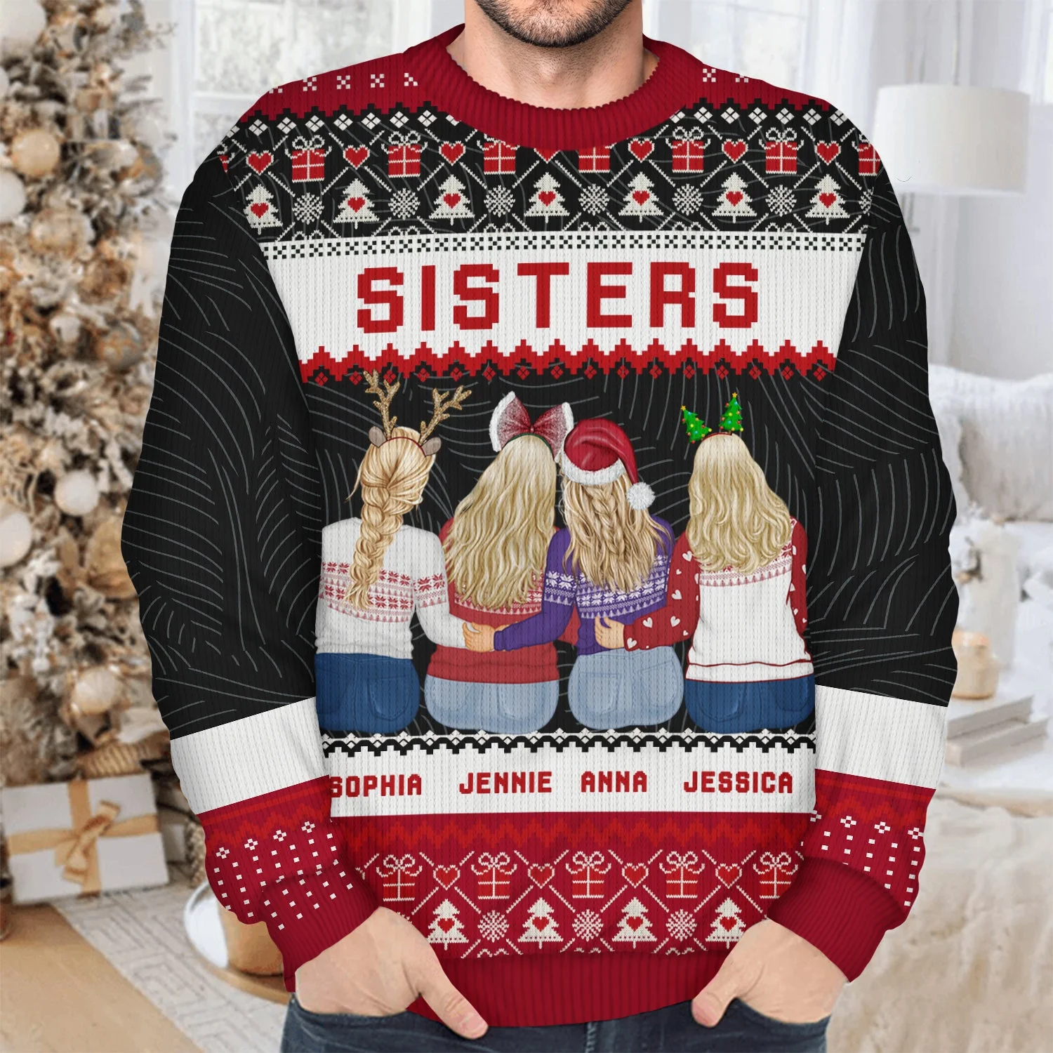 Christmas Gift For Sisters Besties Cousins - Personalized Unisex Ugly Sweater - Image 4