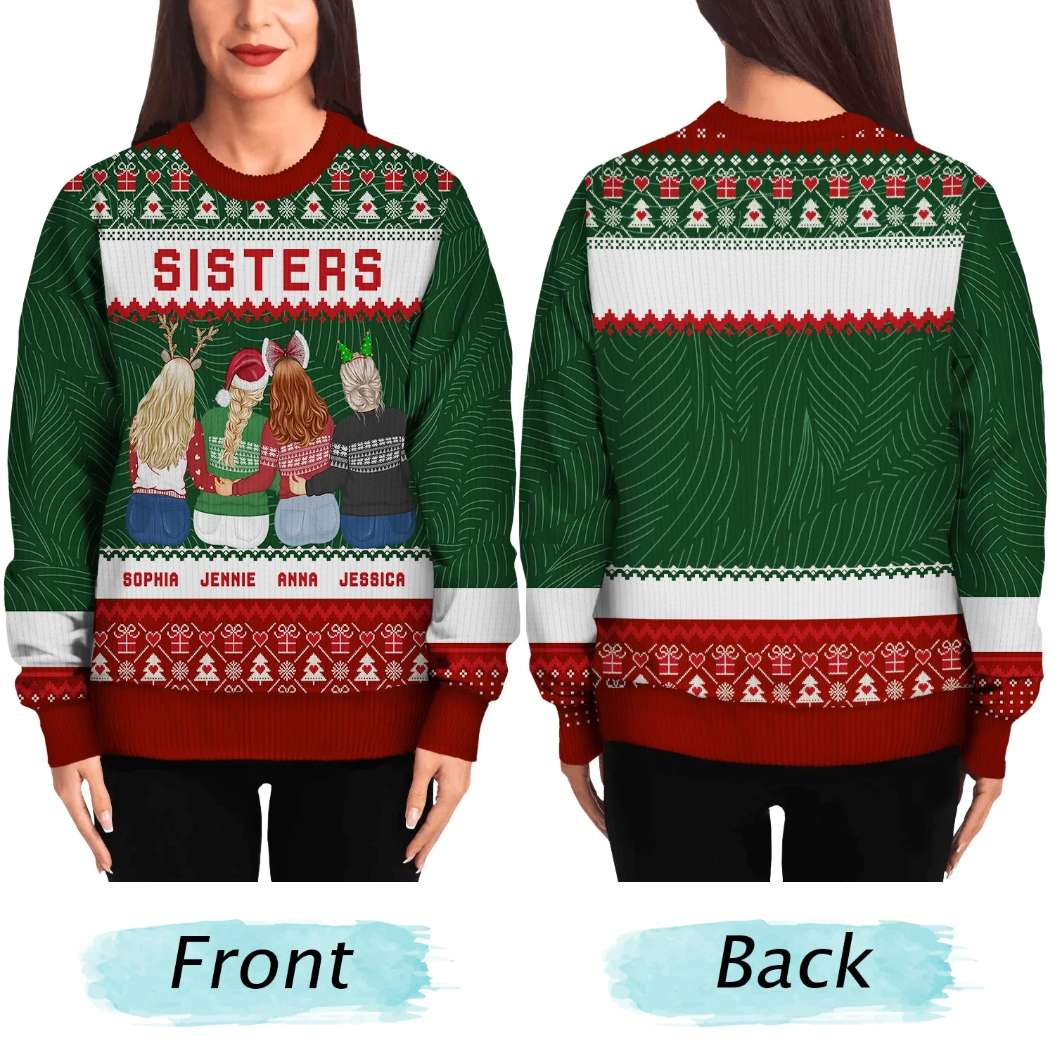 Christmas Gift For Sisters Besties Cousins - Personalized Unisex Ugly Sweater - Image 5