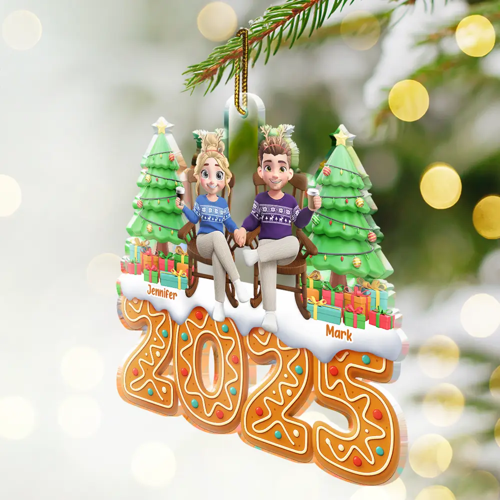 Christmas Gingerbread 3D Effect Couple Holding Hand - Personalized Custom Shaped Acrylic Ornament - Image 2