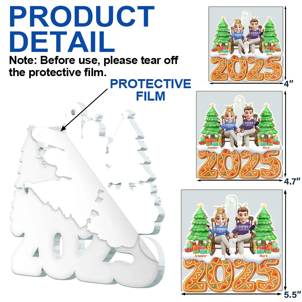 Christmas Gingerbread 3D Effect Couple Holding Hand - Personalized Custom Shaped Acrylic Ornament - Image 6