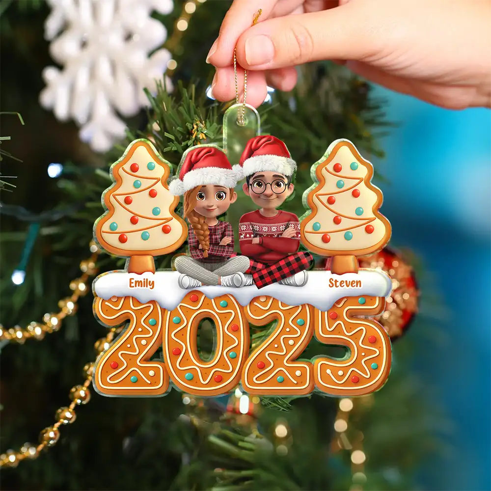 Christmas Gingerbread 3D Effect Couple Sitting - Personalized Custom Shaped Acrylic Ornament - Image 4
