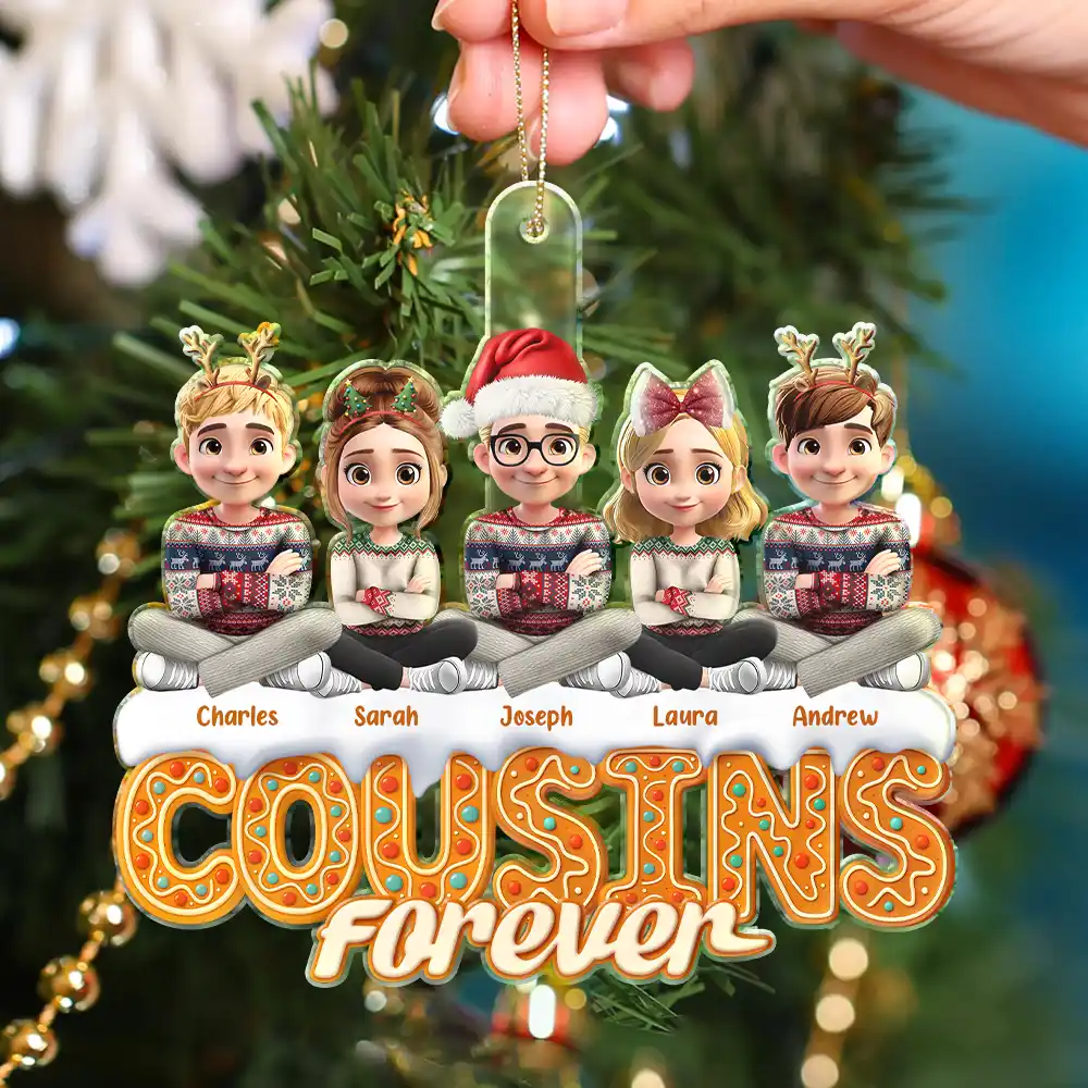 Christmas Gingerbread Besties Sisters Brothers 3D Effect - Personalized Custom Shaped Acrylic Ornament - Image 4