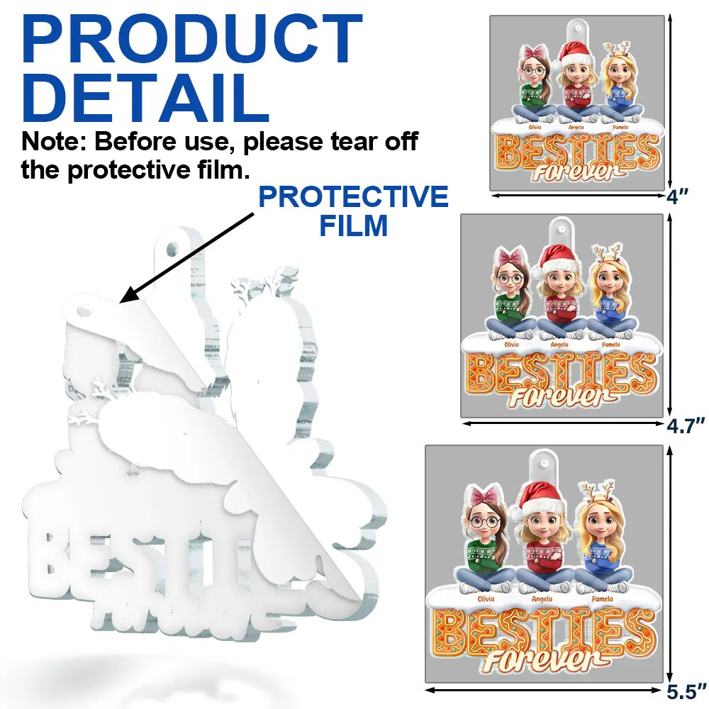Christmas Gingerbread Besties Sisters Brothers 3D Effect - Personalized Custom Shaped Acrylic Ornament - Image 6