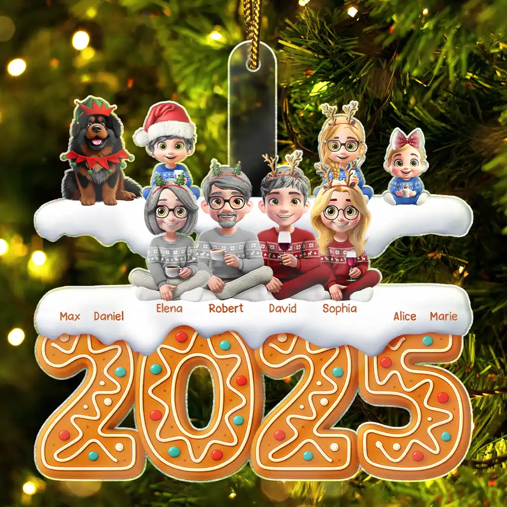 Christmas Gingerbread Family 3D Effect - Personalized Custom Shaped Acrylic Ornament - Image 2