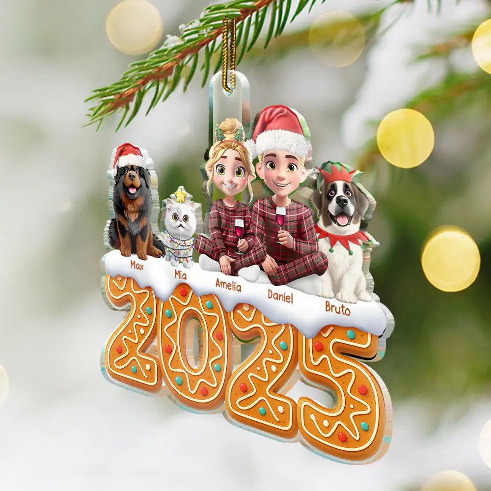 Christmas Gingerbread Family 3D Effect - Personalized Custom Shaped Acrylic Ornament - Image 3