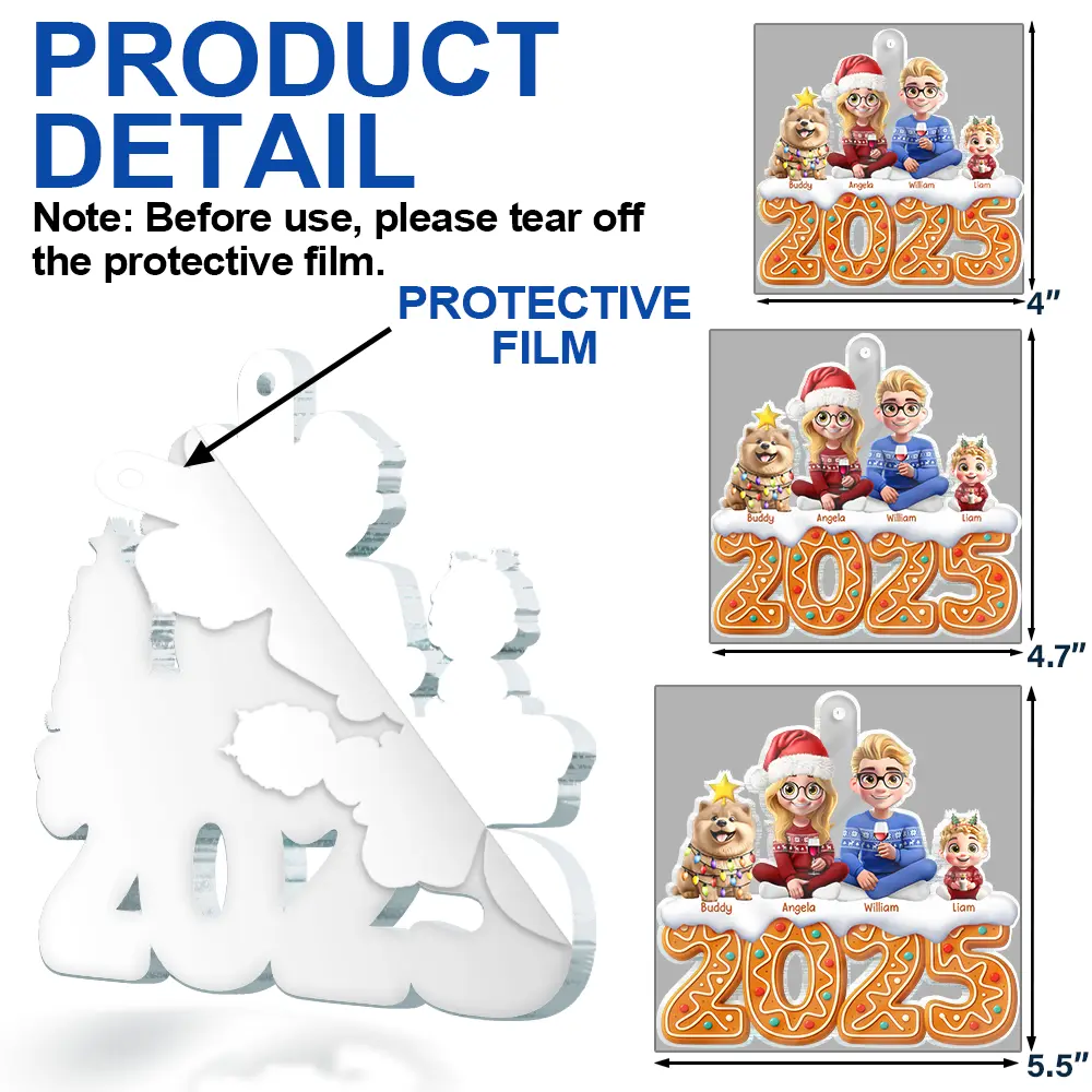 Christmas Gingerbread Family 3D Effect - Personalized Custom Shaped Acrylic Ornament - Image 7