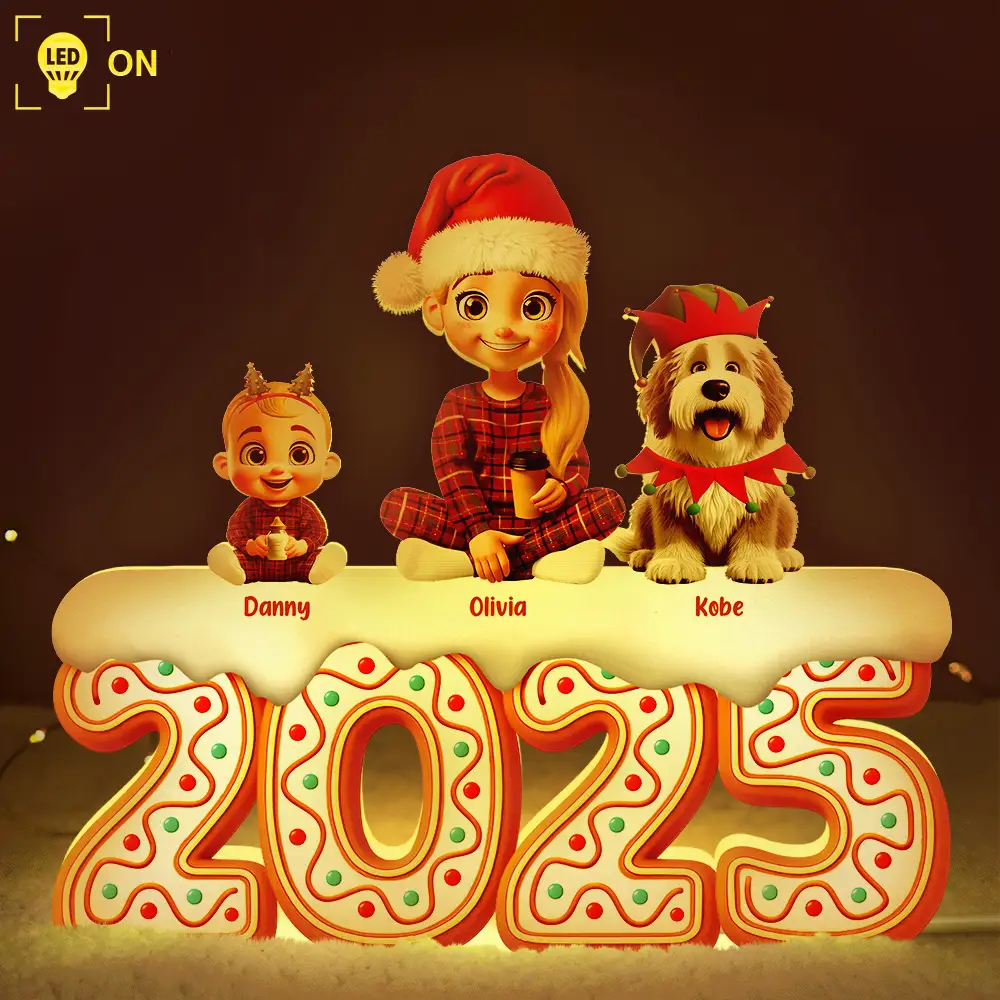 Christmas Gingerbread Family 3D Effect - Personalized Custom Shaped Light Box - Image 2