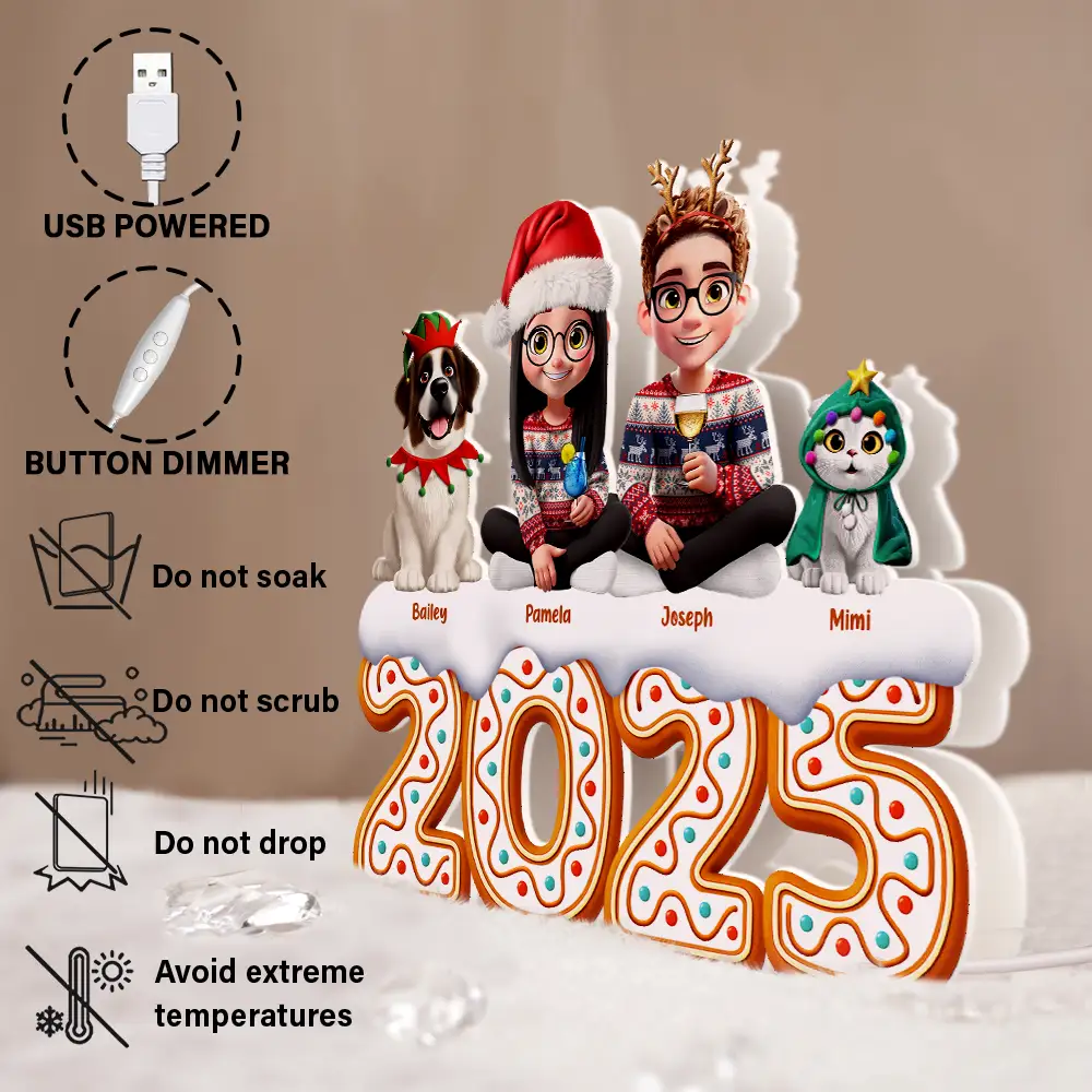 Christmas Gingerbread Family 3D Effect - Personalized Custom Shaped Light Box - Image 6