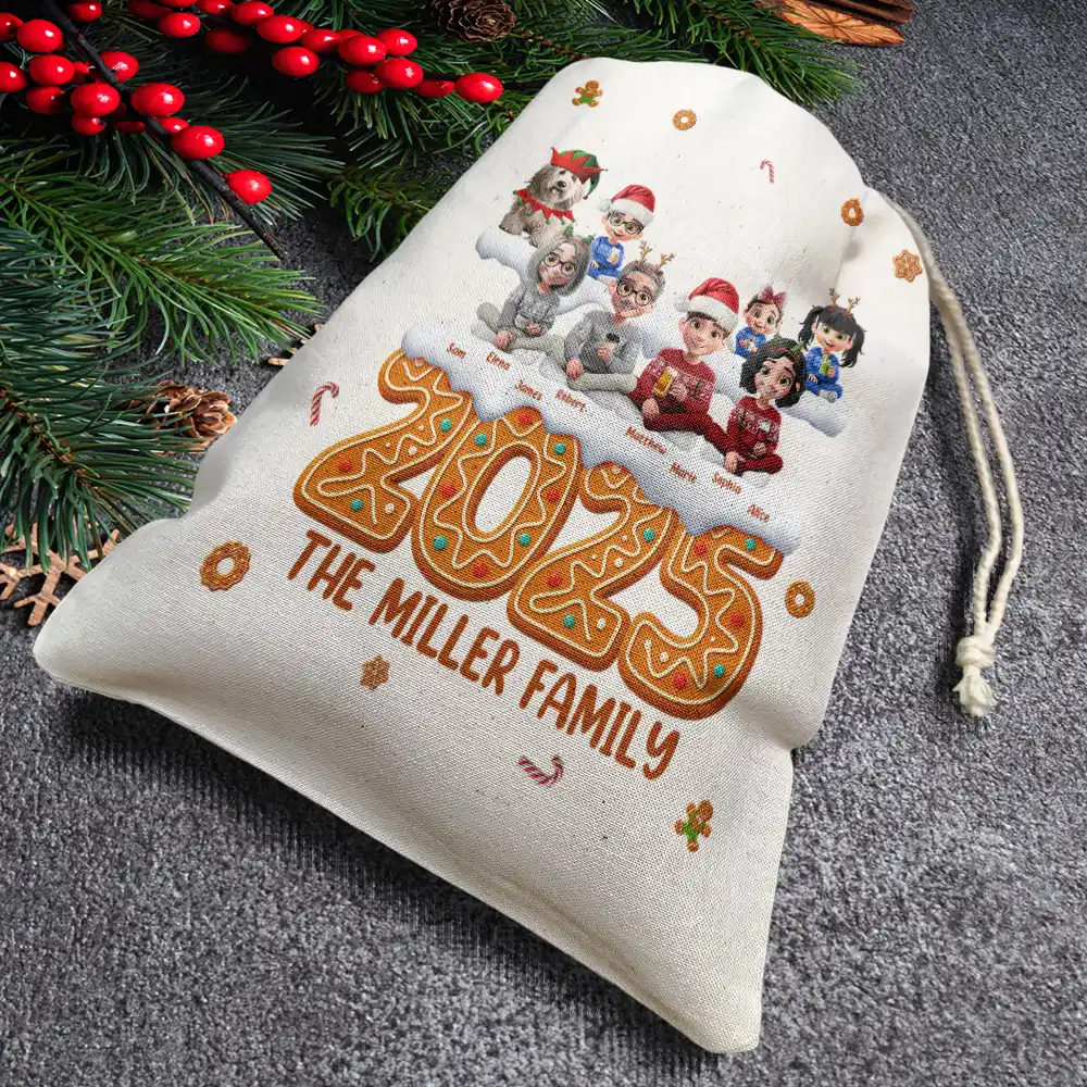 Christmas Gingerbread Family 3D Effect - Personalized Favor Bag - Image 4