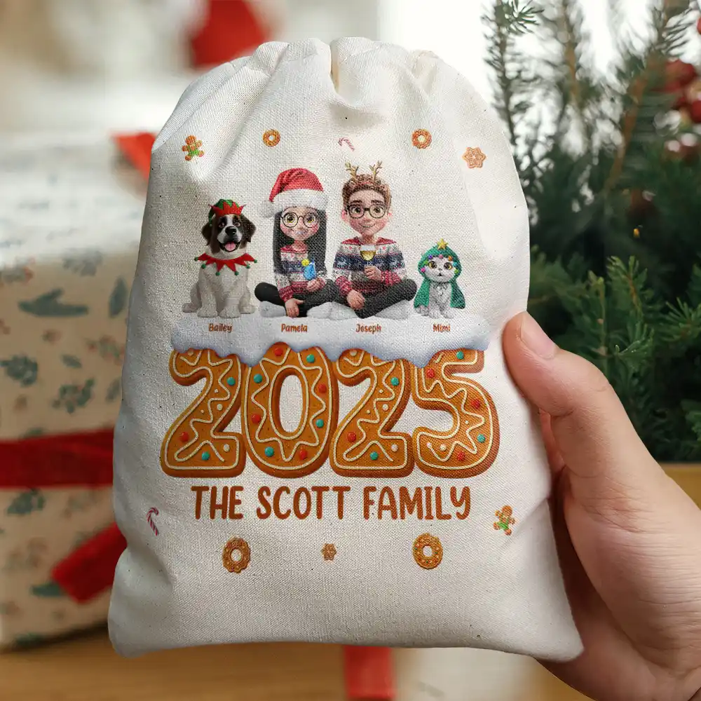 Christmas Gingerbread Family 3D Effect - Personalized Favor Bag - Image 5