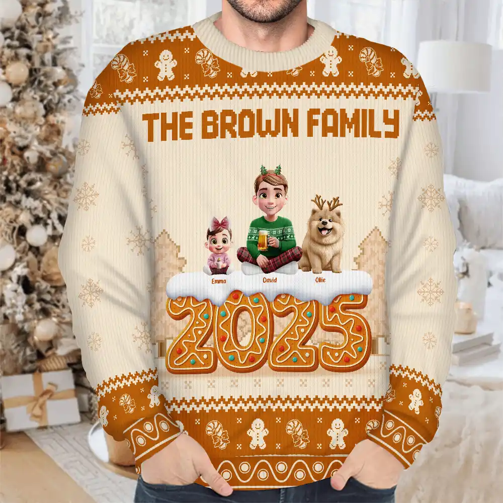 Christmas Gingerbread Family 3D Effect - Personalized Unisex Ugly Sweater - Image 4