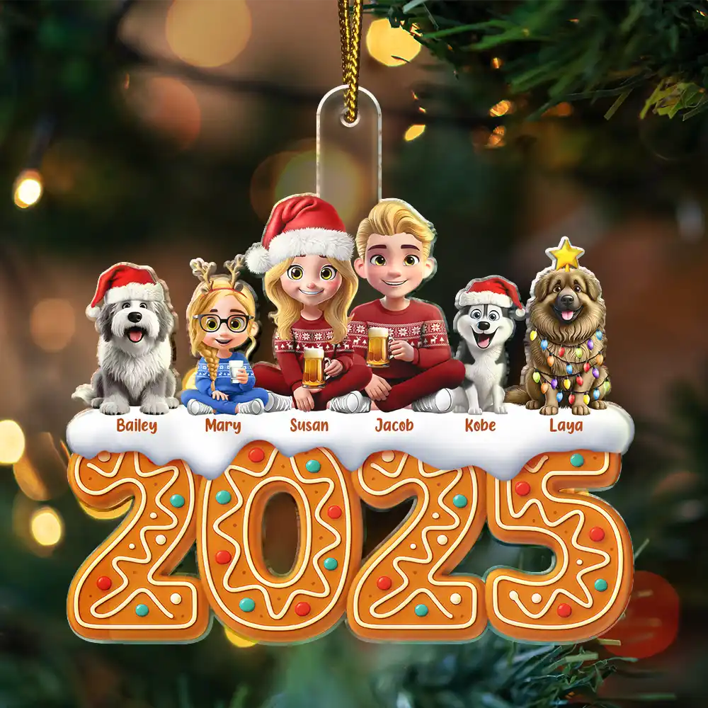 Christmas Gingerbread Family 3D Effect Up To 10 Members - Personalized Custom Shaped Acrylic Ornament - Image 3