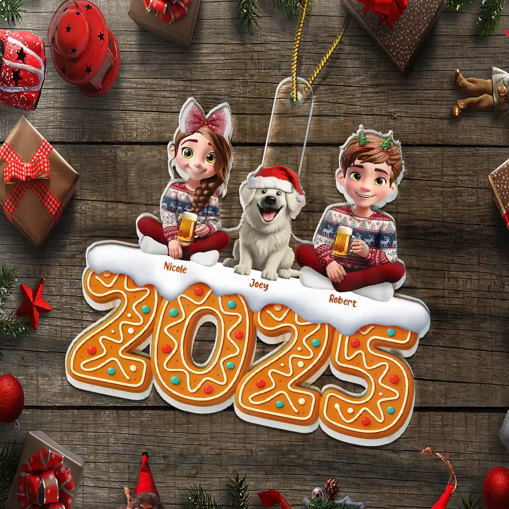 Christmas Gingerbread Family 3D Effect Up To 10 Members - Personalized Custom Shaped Acrylic Ornament - Image 5