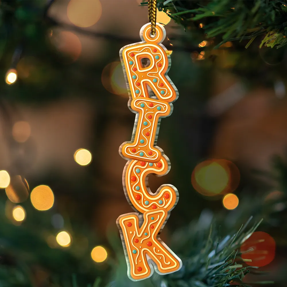 Christmas Gingerbread Name Garland - Personalized Custom Shaped Acrylic Ornament - Image 3