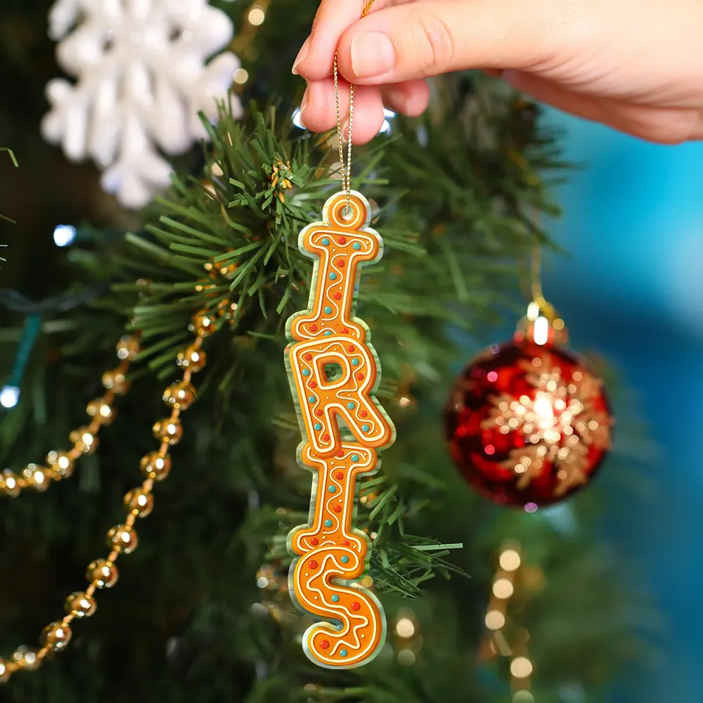 Christmas Gingerbread Name Garland - Personalized Custom Shaped Acrylic Ornament - Image 4