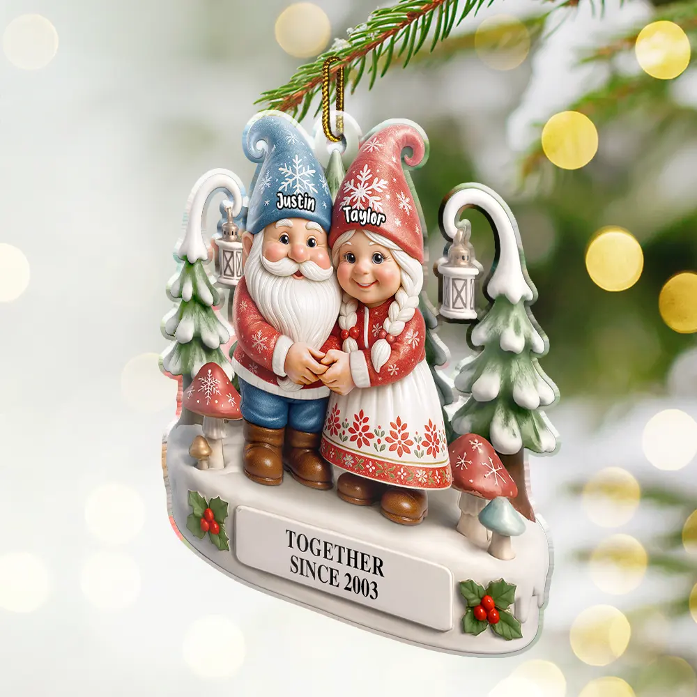 Christmas Gnome Couple Growing Old Together - Personalized Custom Shaped Acrylic Ornament - Image 2