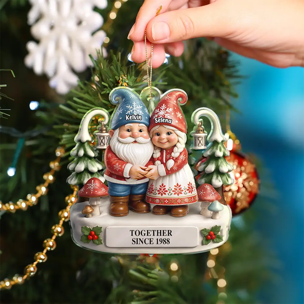 Christmas Gnome Couple Growing Old Together - Personalized Custom Shaped Acrylic Ornament - Image 4