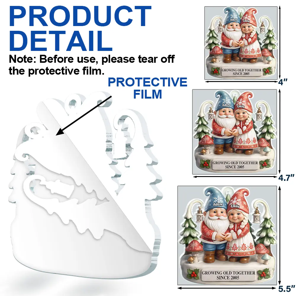 Christmas Gnome Couple Growing Old Together - Personalized Custom Shaped Acrylic Ornament - Image 6