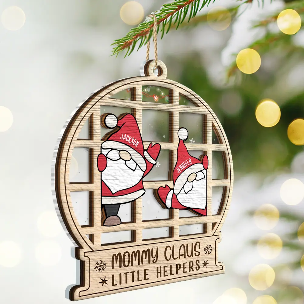 Christmas Gnome Nana Claus Little Helpers - Personalized 2-Layered Mix Ornament - Image 2
