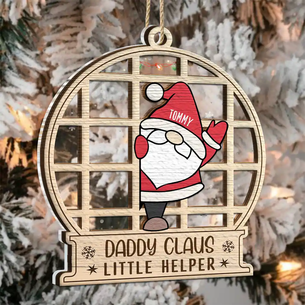 Christmas Gnome Nana Claus Little Helpers - Personalized 2-Layered Mix Ornament - Image 3