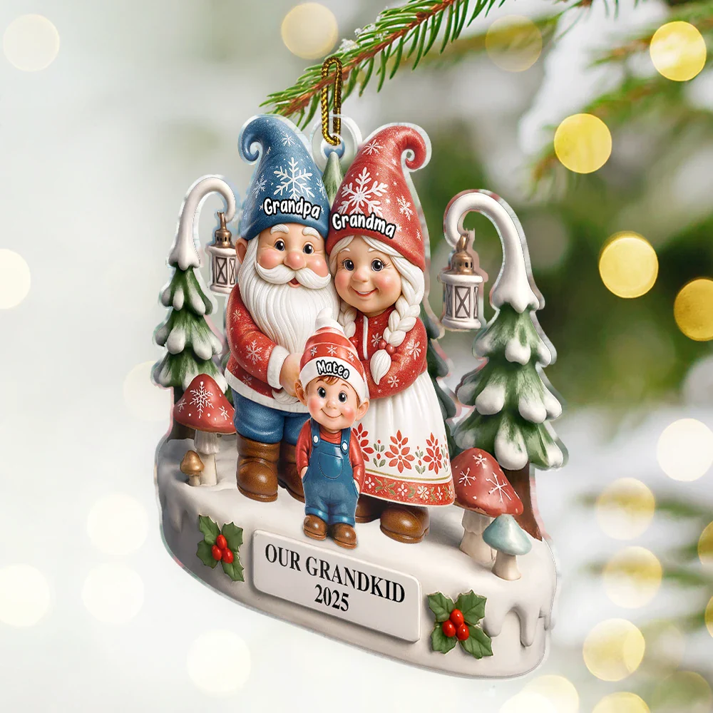 Christmas Gnome Our Grandkids 3D Effect - Personalized Custom Shaped Acrylic Ornament - Image 2