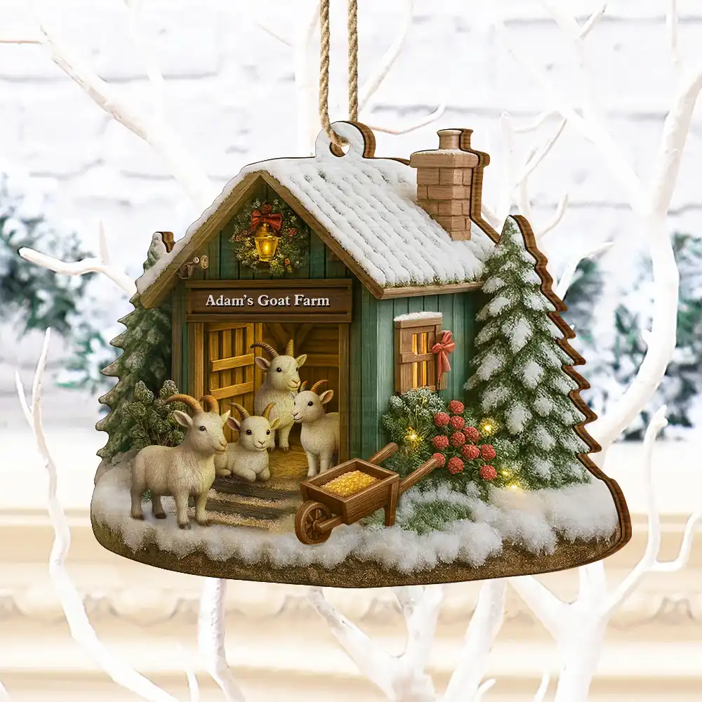 Christmas Goat Farm - Personalized Custom Shaped Wooden Ornament - Image 4