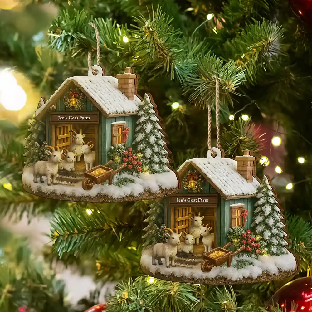 Christmas Goat Farm - Personalized Custom Shaped Wooden Ornament - Image 6