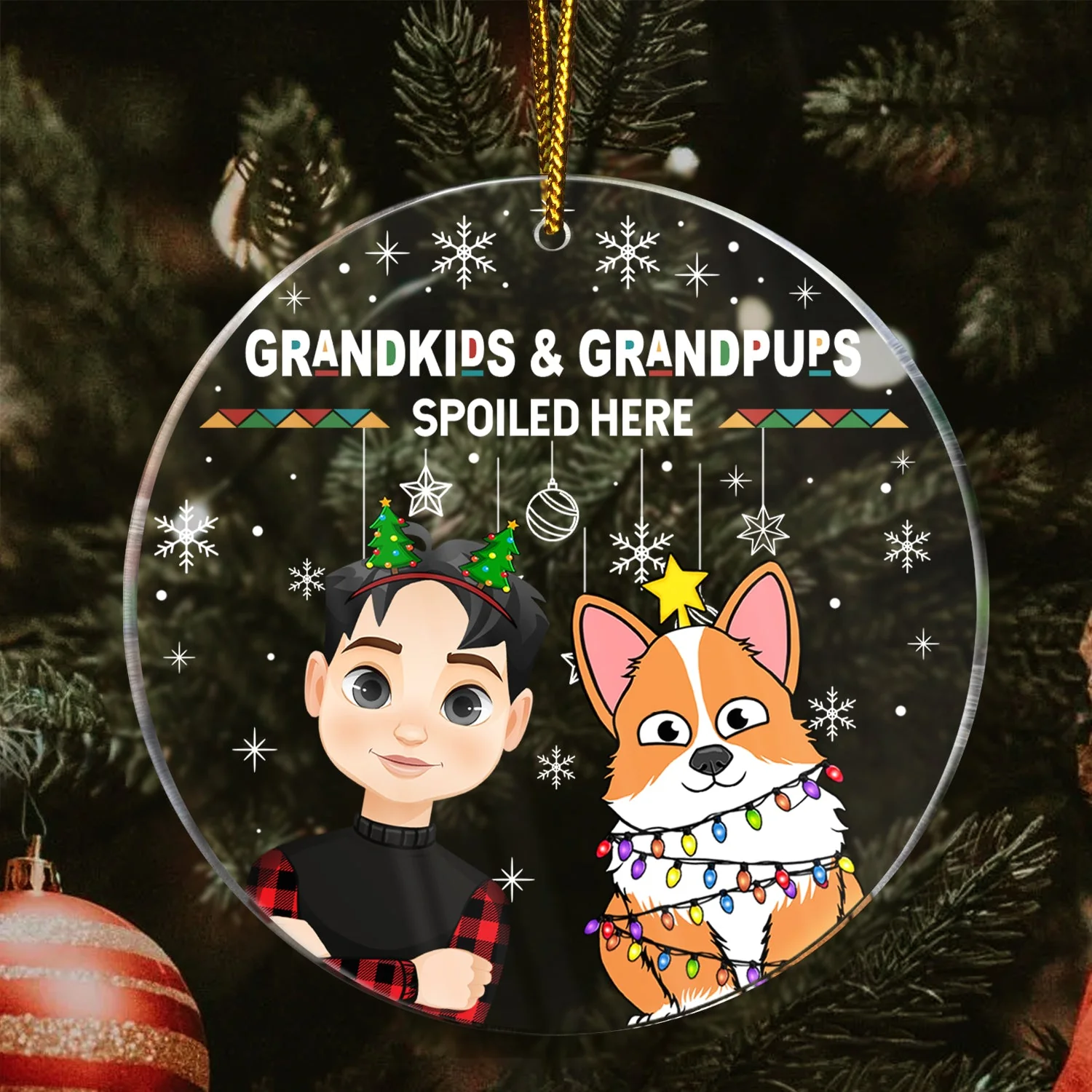Christmas Grandkids & Grandpups Spoil Here - Gift For Grandparents - Personalized Circle Acrylic Ornament - Image 3