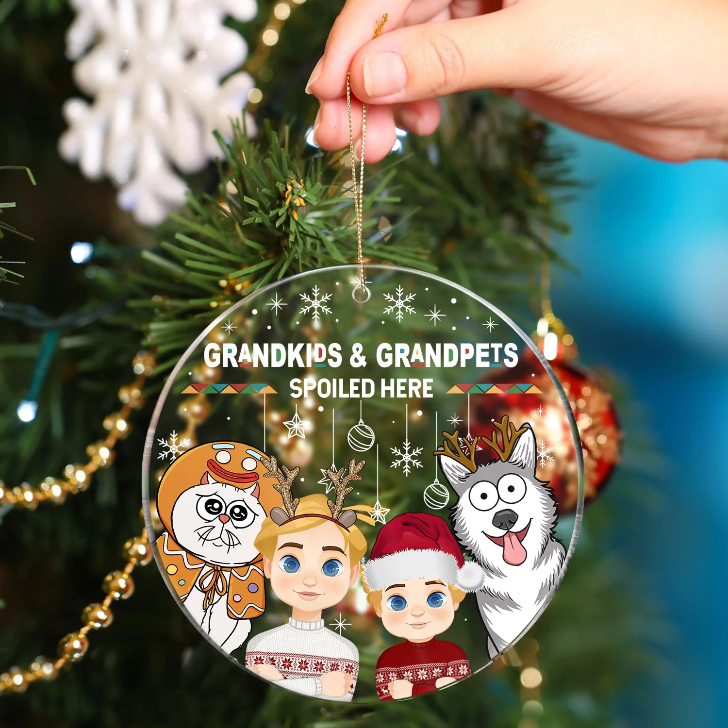 Christmas Grandkids & Grandpups Spoil Here - Gift For Grandparents - Personalized Circle Acrylic Ornament - Image 4