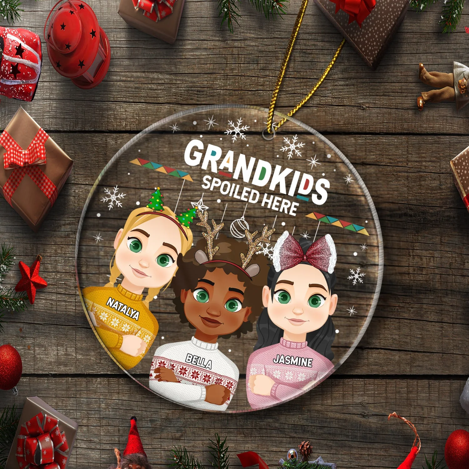 Christmas Grandkids & Grandpups Spoil Here - Gift For Grandparents - Personalized Circle Acrylic Ornament - Image 5
