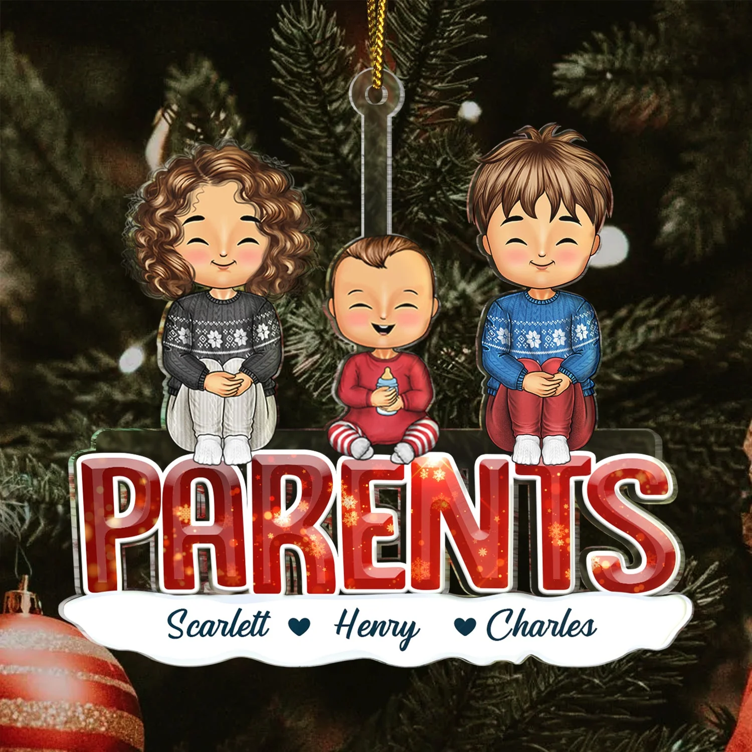 Christmas Grandkids Nana Papa Mommy Dad - Loving Gift For Grandpa, Grandma, Grandparents - Personalized Cutout Acrylic Ornament - Image 3