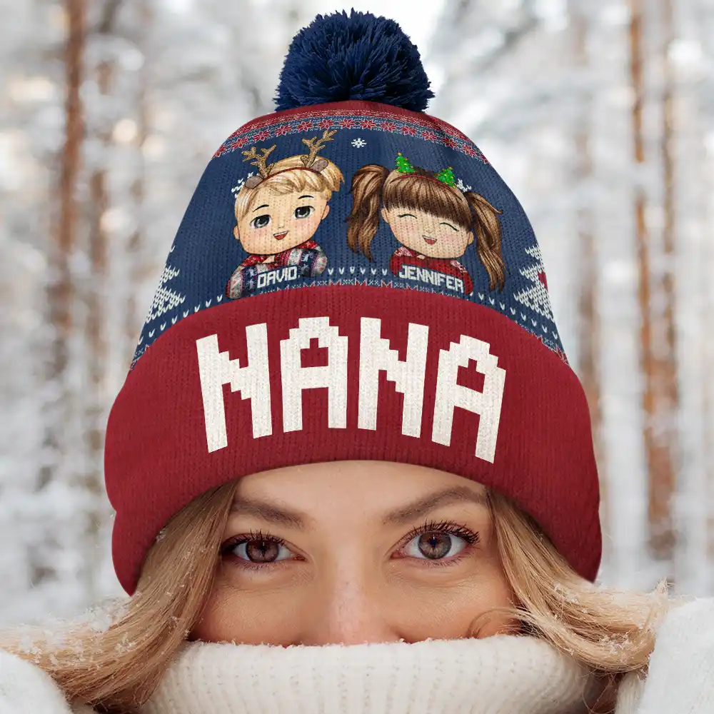 Christmas Grandkids - Personalized Bobble Beanie Hat - Image 4